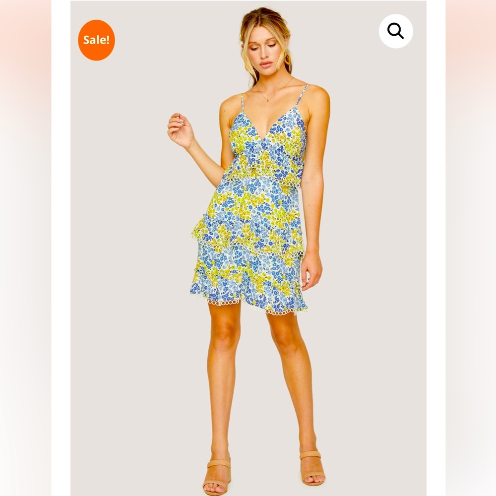 Lost + Wander Womens Blossom And Bloom Cami Mini Dress Blue Yellow Floral Size S